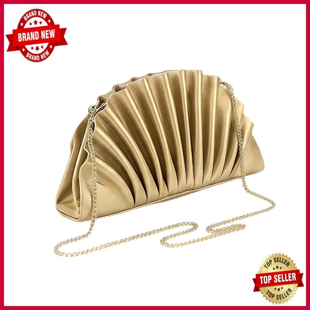 Pleated Evening Clutch with Chain Strap, Fan-Shaped Design, Formal Handbag